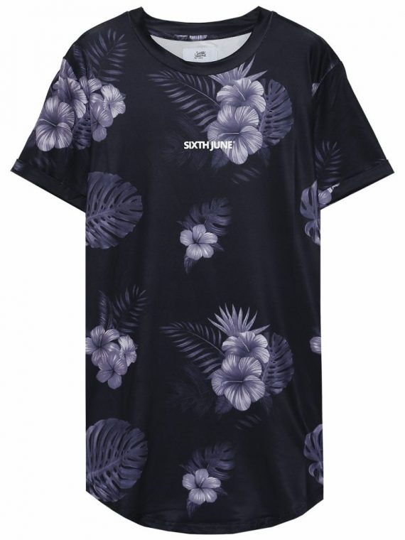 T-shirt flowers stretch Noir