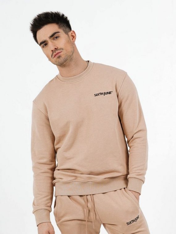 Sweatshirt soft logo brodé beige